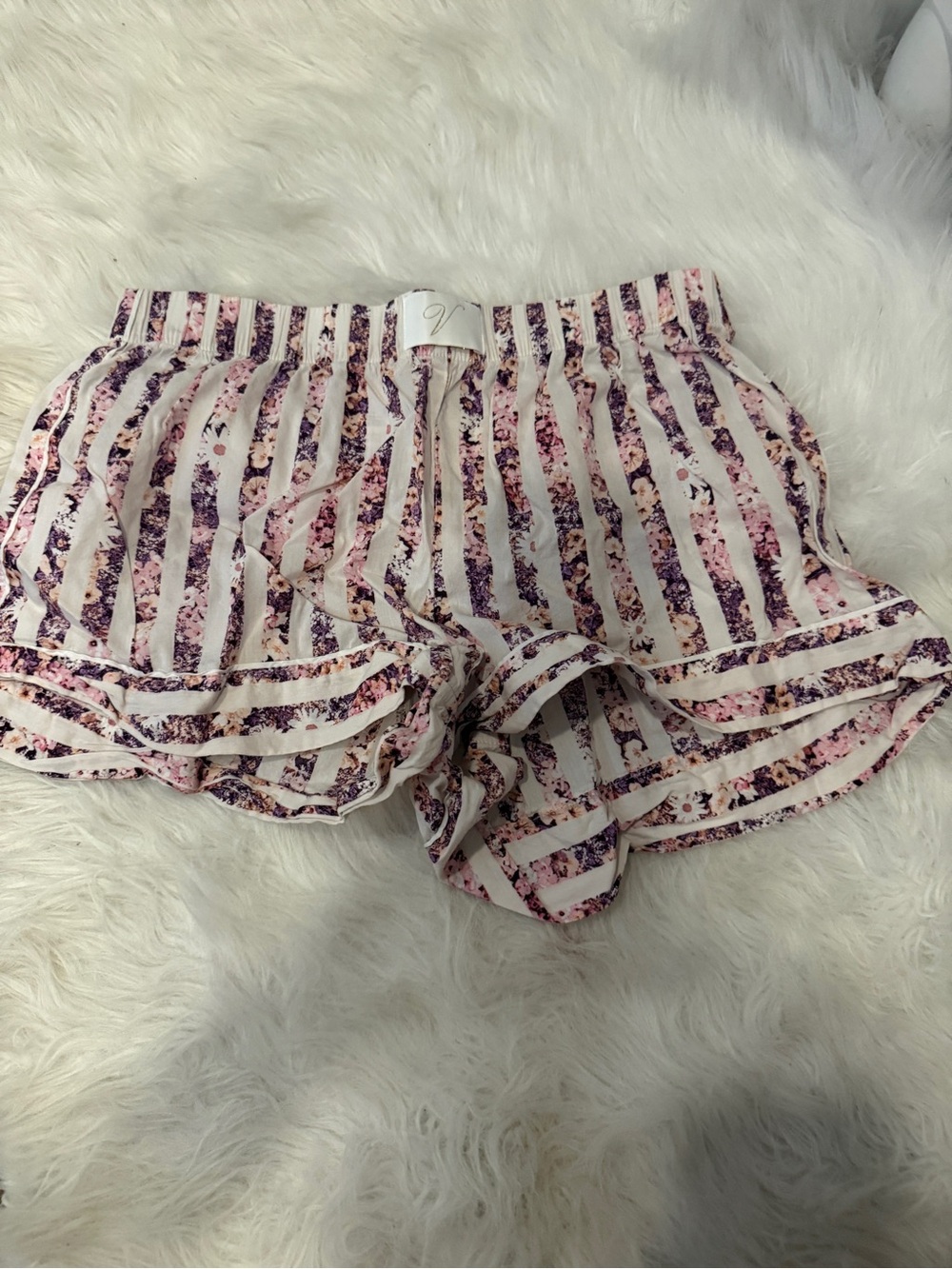 Victoria's Secret Pink and Purple Striped Floral Ruffle Shorts